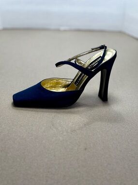 Marcello Giovanni Italian Navy Satin Look Square Toe Heels
